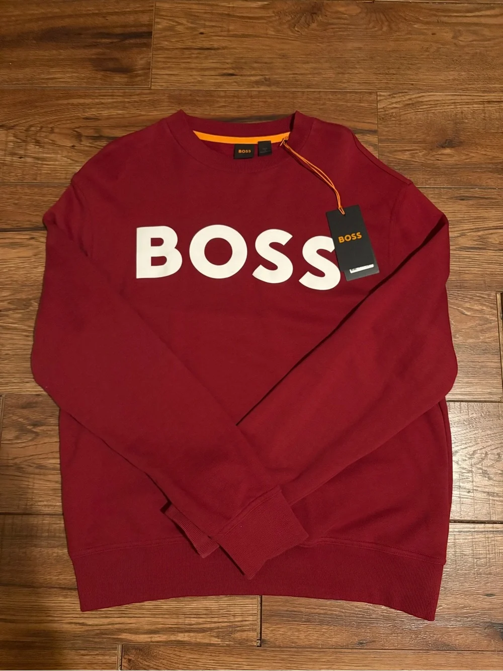 BOSS Crewneck Sweatshirt in Deep Red with White Logo
